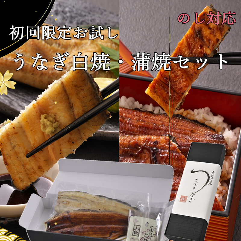 ◆初回限定品◆愛知県産うなぎ　訳あり品   蒲焼1尾・白焼1尾 【大】　合計2尾セット