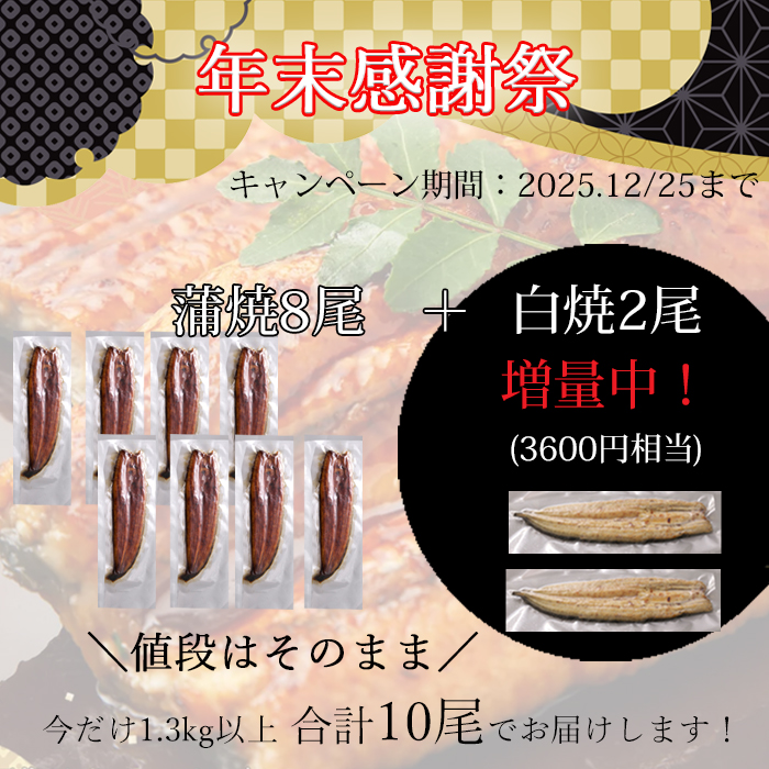 国産　うなぎ蒲焼　【愛知県産】　訳あり品 梅(133g～150g) 8尾セット＋2尾増量